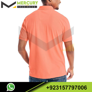 เสื้อโปโลผู้ชายแขนสั้นสีคอรัล ผ้าปิเก้ สีพื้น ระบายอากาศได้ดี ปักโลโก้ด้านหน้า - Product Image 3