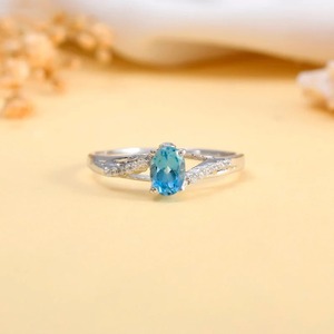 Bague de fiançailles solitaire en argent 925S, pierre de naissance de décembre naturelle, topaze bleue suisse, bague de promesse de mariage, bijoux fins, cadeau - Product Image 6