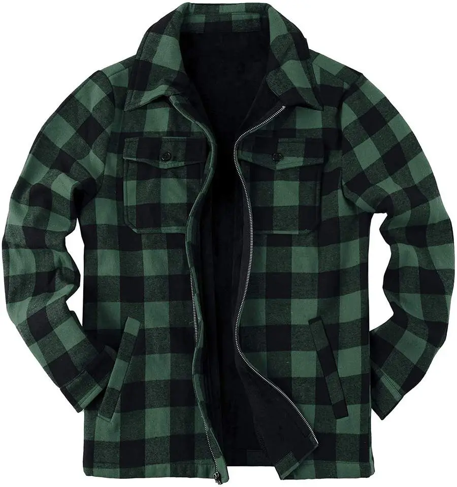 Men's Polar Fleece Flannel Shirt Jacket Fitted Plaid Heavy Lined Flannel Shirt Jacket for Men