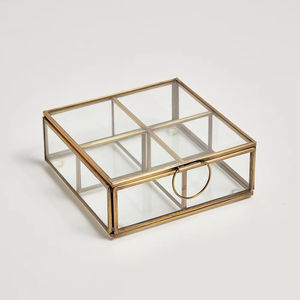 Modern Metal And Glass Jewelry <b>Box</b> Clear Transparent Panels Matte Black Metal Frame Stylish Vanity <b>Storage</b> <b>Decorative</b> Accent - Product Image 1