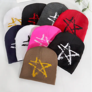 Unisex Fashionable Winter <b>Beanie</b> Custom Acrylic Knitted Warm <b>Hat</b> Jacquard <b>Beanie</b> <b>Hat</b> with Star Logo for <b>Women</b> Men - Product Image 1