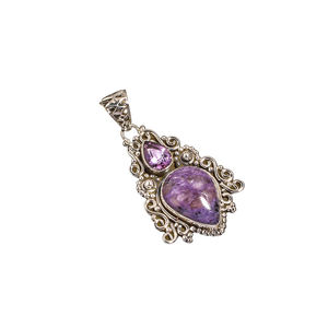 Élégant naturel Charoite & améthyste pierres précieuses 925 en argent Sterling pendentif fait main - Product Image 5