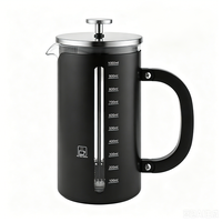 Presse à café unique de 34 oz en acier inoxydable avec poignée en bois de bambou, verre borosilicate épais résistant à la chaleur, presse à café française
