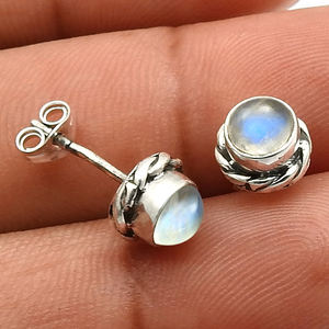 Mignon fait à la main 925 en argent Sterling pierre naturelle arc-en-ciel pierre de lune boucles d'oreilles fournisseurs de bijoux belles femmes boucle d'oreille - Product Image 4