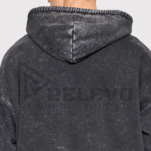 Sweat à capuche homme 100% coton respirant à épaules tombantes, délavé à l'acide, personnalisé, éco-responsable, style streetwear, avec poches, 2 pièces - Product Image 5