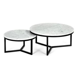 Ensemble de 2 tables basses gigognes modernes de luxe rondes en bois et fer MDF réglables pour usage domestique - Product Image 2