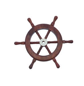 Nouvelle arrivée fait à la main marron et or teck bois bateau roue laiton incrusté et Six rayons 18 pouces roue bateau décoratif nautique - Product Image 4
