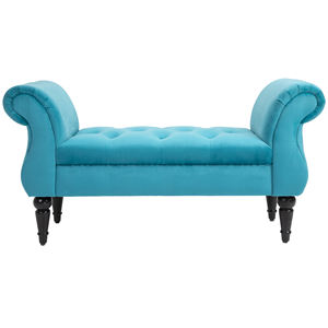 HOMCOM-Mesita de noche Estilo Vintage, asiento acolchado Chesterfield con marco de madera, azul, 117x40x58cm, muebles de dormitorio - Product Image 4