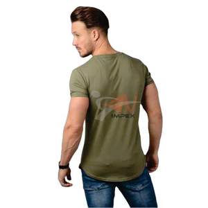 Customized New 95 % Cotton 5 % Elastane <b>Men's</b> Slim Fit <b>Longline</b> Tee <b>Shirt</b> Longer Drop Curved Hem Muscle Slim Fitted Gym T-<b>shirt</b> - Product Image 2