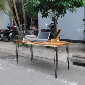 Handmade Solid Wood Mexican Western Style 70x140cm <b>Dining</b> <b>Table</b> with 5cm Thickness and Hairpin Legs - Product Image 2