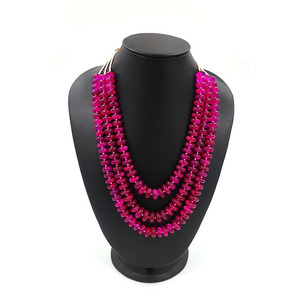 Collier de perles en quartz Fuchsia à 3 couches, pierres précieuses faites à la main, perles de pierre naturelle Boho, collier épais - Product Image 5