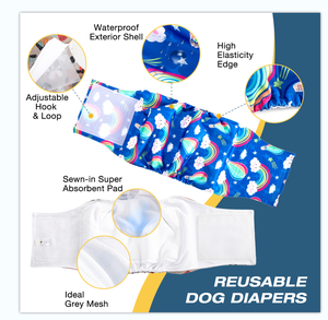 HIPHOPPET Couches pour chiens de compagnie à impression personnalisée Écologique Réutilisable Coton doux Lavable Réutilisable Couches pour chiens femelles Bande de ventre pour chiens mâles - Product Image 5