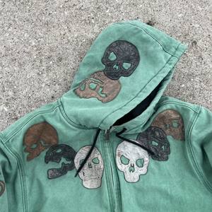 Écusson de broderie vintage en coton 400 g/m² personnalisé du fabricant, sweat à capuche zippé imprimé en 3D et délavé à l'acide pour hommes - Product Image 4