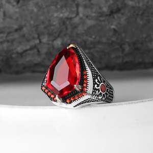 Anillo Azuris Turco de Plata de Ley 925 para Hombre, Estilo Otomano, Joyería de Moda con Piedra de Ágata Natural, Modelo VALKH1295 - Product Image 3