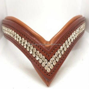 Banda para la frente de caballo de cuero de alta calidad de grano superior Banda para la frente de color tostado en forma de V con cadena de cristal blanco decorativo - Product Image 5