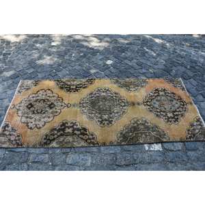 Alfombra turca Vintage naranja negro diseño de retazos 3,1X6,9 pies Alfombra de lana de tejido plano para decoraciones de sala de estar - Product Image 4