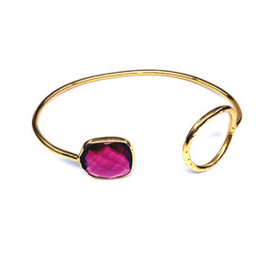 Luxury Fashionable Handmade 925 Sterling Silver Gold Plated Handmade Unique Vintage Style <b>Red</b> Glass Bangle - Product Image 4