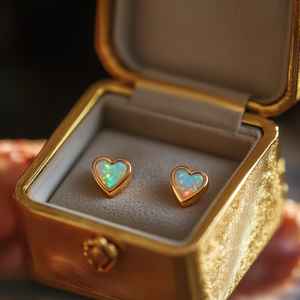 Minimalist <b>Heart</b> Opal Stud Earrings 925 Sterling Silver 14K Gold Plated Birthstone Gift for Her Simple Anniversary Jewelry - Product Image 2