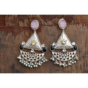 Aretes de Aro Grandes con Piedras de Latón con Aspecto de Plata 2025, Hechos a Mano, Estilo Tradicional, para Niñas y Mujeres - Product Image 3