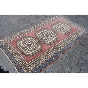 Vintage Rug, 3.9x6.4 ft Area Rug, <b>Red</b> Blue <b>Wool</b> Rug - Product Image 3