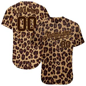 Camiseta de béisbol auténtica de leopardo con diseño de patrón 3D marrón dorado viejo personalizado - Product Image 1