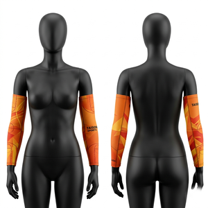 Manguitos de compresión para baloncesto femenino, premium, 220 GSM, poliéster y elastano, absorción de humedad, degradado naranja, ajuste de compresión, logotipo personalizado - Product Image 1