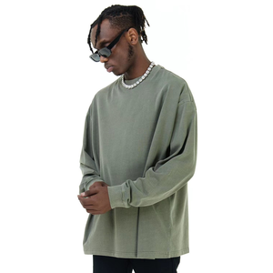 Camiseta de manga larga en blanco lavada de alta calidad con logotipo personalizado 100% algodón cuello redondo Camiseta informal para hombre - Product Image 3