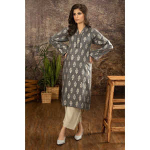 Chemise grise en acrylique jacquard à motifs floraux pour femmes - Product Image 2