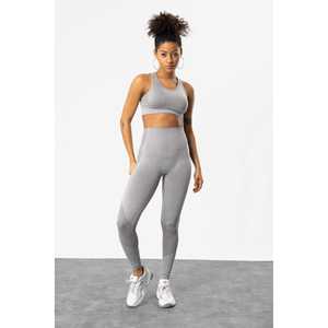 Collants de sport gris décontractés à taille haute avec détails côtelés et sans couture - Product Image 1