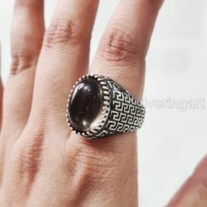 Anillo de Plata de Ley 925 para Hombre al por Mayor, con Cuarzo Ahumado Natural, Gema de Nacimiento de Abril, Todas las Tallas, Joyería Pesada para Boda - Product Image 5