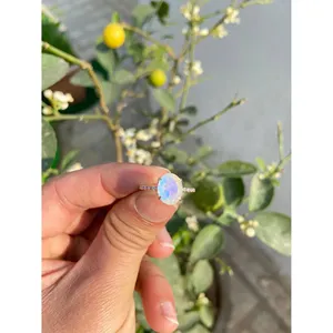 925 Silver Oval Moonstone <b>Adjustable</b> <b>Ring</b> Fashionable Trendy Rose Gold & Gold & Rhodium Plated Inlaid Style for Engagement - Product Image 2