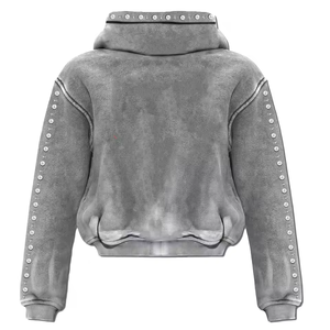 Sweat à capuche en coton lourd pour homme personnalisé, imprimé délavé à l'acide, surdimensionné, fermeture éclair, style streetwear, sweats à capuche pour homme en vente - Product Image 2
