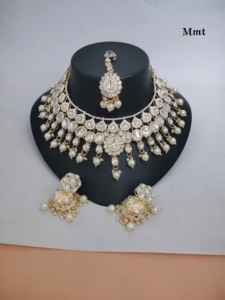 Indan vente en gros 2024 dernière mode traditionnelle plaqué or perle collier ras du cou ensemble pour les femmes - Product Image 4