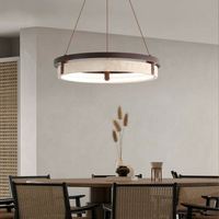 Lustre rond moderne de style nouveau en travertin jaune, luminaires suspendus en bois pour salle à manger