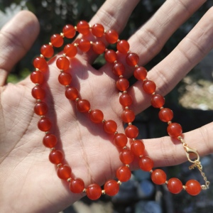 Natural Carnelian Sterling <b>Silver</b> Beaded <b>Necklace</b> 8mm Smooth Orange Healing Handcrafted Wedding Gift Jewelry - Product Image 2