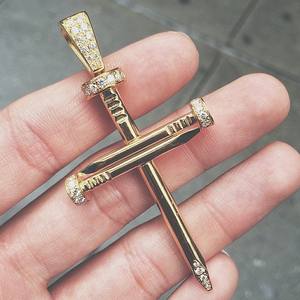 Micro <b>Cross</b> Diamond Cluster <b>Pendant</b> Gold Plated <b>Sterling</b> <b>Silver</b> Jewelry Classic Letter Shape Party Charm - Product Image 1