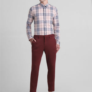 Haute qualité 100% coton hommes travail tricoté pantalon personnalisé Stretch taille moyenne bureau Style décontracté motif droit - Product Image 5