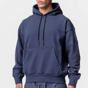 Personalizado Drop Shoulder 100% Algodón de gran tamaño Fabricante de diseño de los hombres Nave Azul Color sólido Plain Oversized Kangaroo Pocket Hoodie - Product Image 4