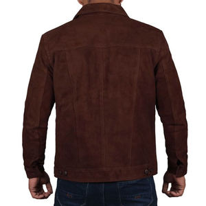 Chaquetas de cuero de ante marrón de alta calidad con botones Chaqueta de poliéster forrada de manga larga Vintage para hombres - Product Image 2