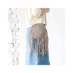 Bolso de hombro de moda bohemio de playa plegable con borlas de ganchillo con letras cuadradas de cuero genuino tejido a mano para chicas jóvenes - Product Image 2