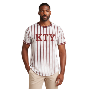 Jersey personalizado de rayas grises de KAP, camiseta de béisbol, camiseta de fraternidad de malla de poliéster 100% con logotipos de apliques bordados - Product Image 1
