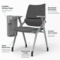 Foshan formation réception visiteur empilable maille bureau 4 pieds chaise pour conférence et réunion sur roues avec tablette d'écriture