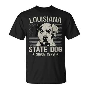 Camiseta Promocional de Estilo Retro para Amantes de los Perros, con Diseño del Perro Estatal de Louisiana, Catahoula Leopard Dog - Product Image 1