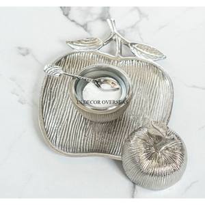 Venta caliente aluminio fundido color plata acabado brillante pulido manzana diseñador MESA CENTRO DE MESA frutas y dulces bandeja para servir - Product Image 1