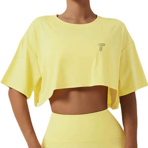 Ropa de calle, camiseta recortada a la moda para mujer, Top corto de secado rápido, camisetas sólidas, camisa Popular para mujer, aceptamos OEM/ODM - Product Image 2