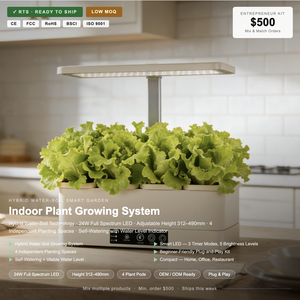 Jardin intérieur hybride hydroponique et en terreau à 4 modules, jardin d'herbes intelligent à LED à spectre complet 24W avec minuterie et lumière réglable - Product Image 1