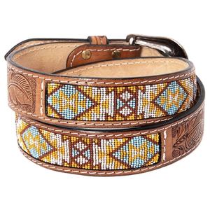 Cinturón de cuero de vaca occidental con cuentas de vaquero Diseño floral tallado a mano Aleación Personalizable Fabricante indio Precio razonable - Product Image 1