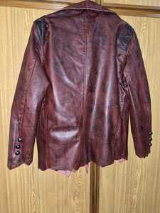Men's <b>Brown</b> <b>Leather</b> <b>Jacket</b> With Turn-down Collar And Button Closure - Product Image 6