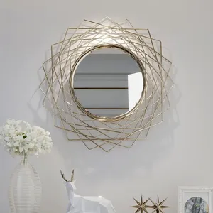 Espejo de marco de metal redondo para colgar en la pared de lujo con diseño único para dormitorio, sala de estar y baño a precio de lote - Product Image 2