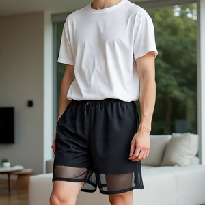 กางเกงขาสั้นผ้าตาข่ายลำลองสำหรับผู้ชายกางเกงขาสั้นผ้าโปร่งสำหรับฤดูร้อน2024ลำลอง CS Sleeping - Product Image 1